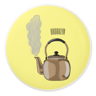 Stovetop or hob kettle cartoon illustration ceramic knob