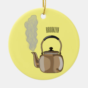 Stovetop or hob kettle cartoon illustration ceramic tree decoration