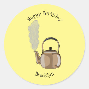 Stovetop or hob kettle cartoon illustration classic round sticker