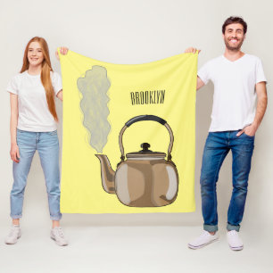 Stovetop or hob kettle cartoon illustration fleece blanket