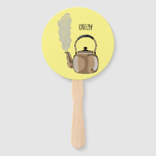 Stovetop or hob kettle cartoon illustration  hand fan