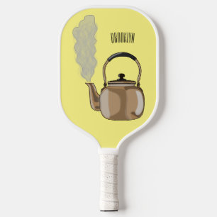 Stovetop or hob kettle cartoon illustration pickleball paddle