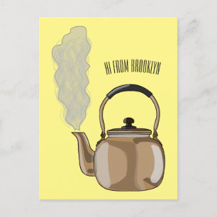 Stovetop or hob kettle cartoon illustration  postcard
