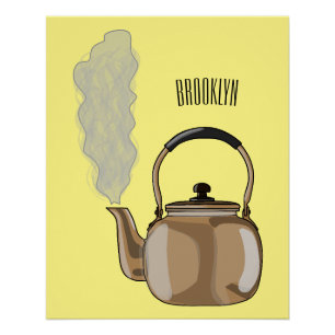 Stovetop or hob kettle cartoon illustration poster