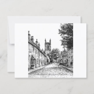 Stow-on-the-Wold Village Sketch, Cotswolds England Postcard