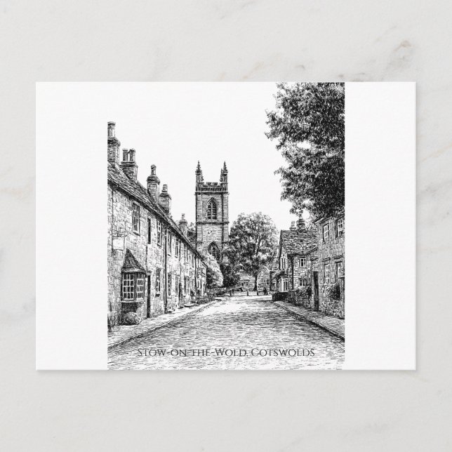Stow-on-the-Wold Village Sketch, Cotswolds England Postcard (Front)