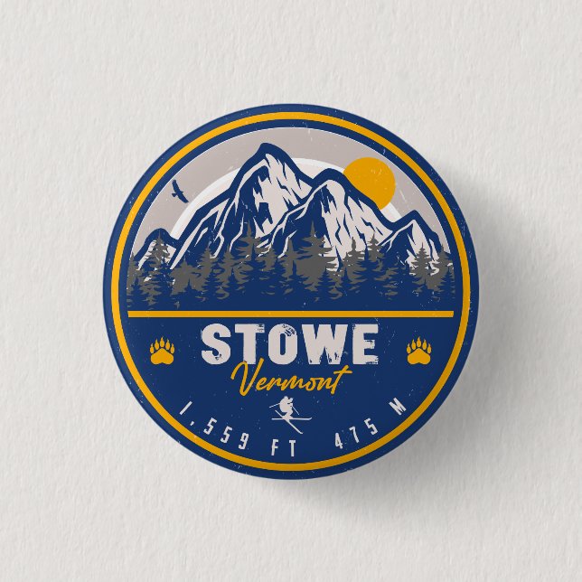 Stowe Mountain Vermont Retro Sunset Ski Souvenir 3 Cm Round Badge (Front)