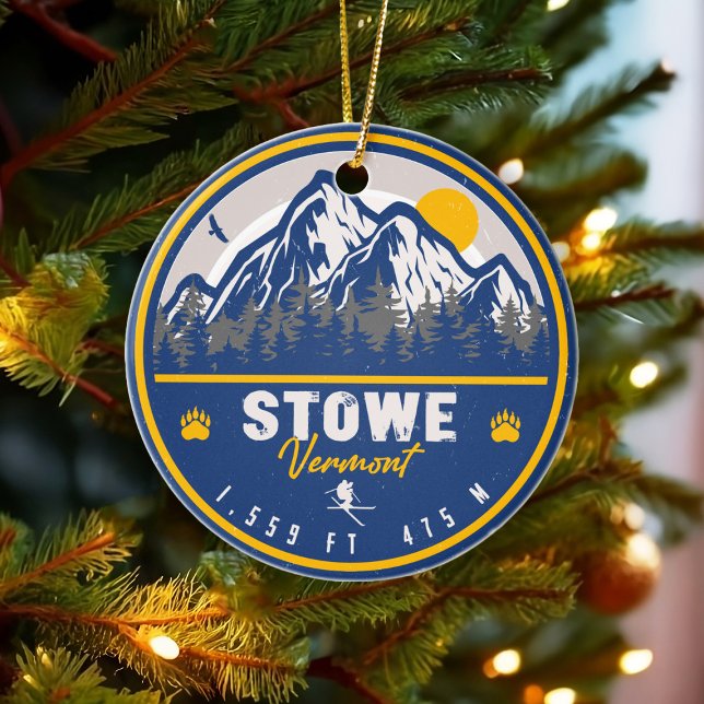 Stowe Mountain Vermont Retro Sunset Ski Souvenir Ceramic Tree Decoration (Creator Uploaded)