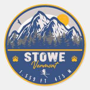 Stowe Mountain Vermont Retro Sunset Ski Souvenir Classic Round Sticker