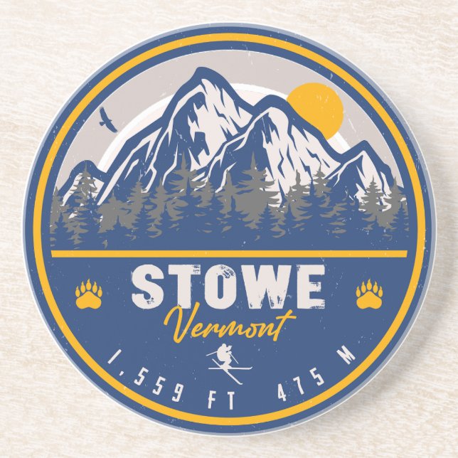 Stowe Mountain Vermont Retro Sunset Ski Souvenir Coaster (Front)