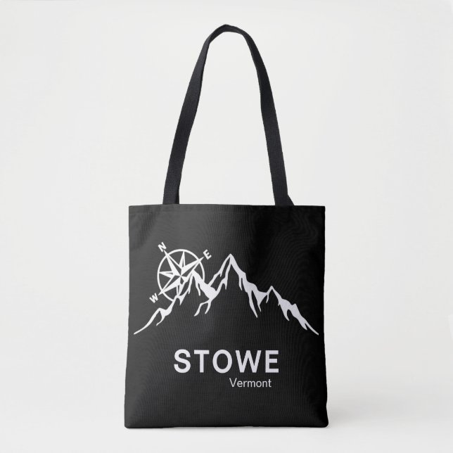 Stowe Vermont Black Shoulder Tote Bag (Front)