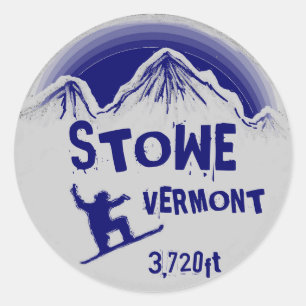 Stowe Vermont blue grey snowboard art stickers