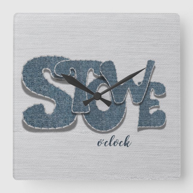 Stowe Vermont Denim Letter Square Wall Clock (Front)