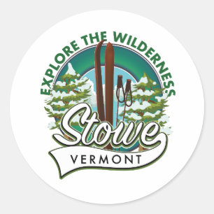 Stowe Vermont ,Explore the Wilderness ski poster. Classic Round Sticker