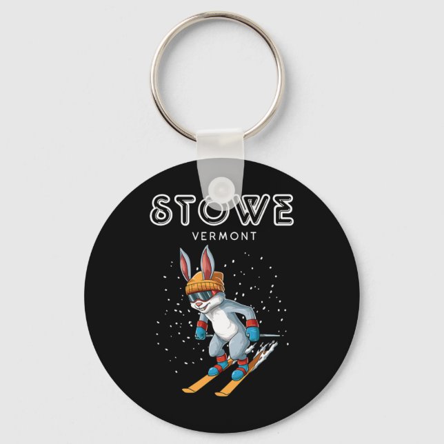 Stowe Vermont - Funny Ski Rabbit  Key Ring (Front)