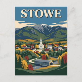 Stowe Vermont Green Mountains Fall Foliage Travel Postcard