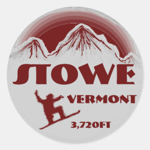Stowe Vermont red snowboard art stickers