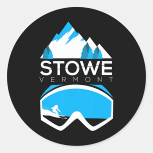 Stowe Vermont Skiing Snow Covered Mountain Tee Classic Round Sticker