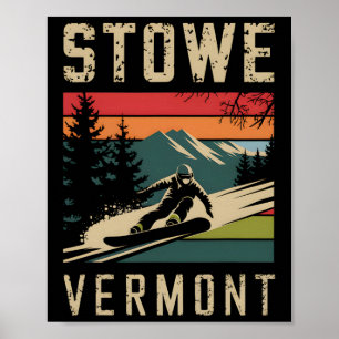 Stowe Vermont Snowboard Vintage Snowboarding Mount Poster