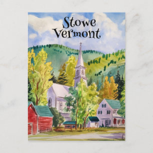 Stowe Vermont Village watercolor painting Postcard