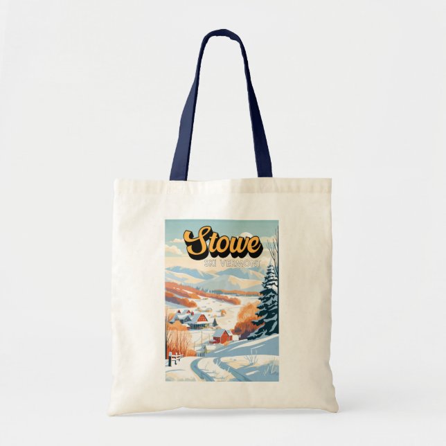 Stowe Vermont Winter Vintage Tote Bag (Front)
