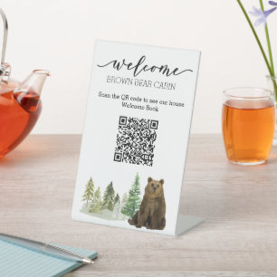 STR Guide QR Code Welcome Guest book Bear Pedestal Sign