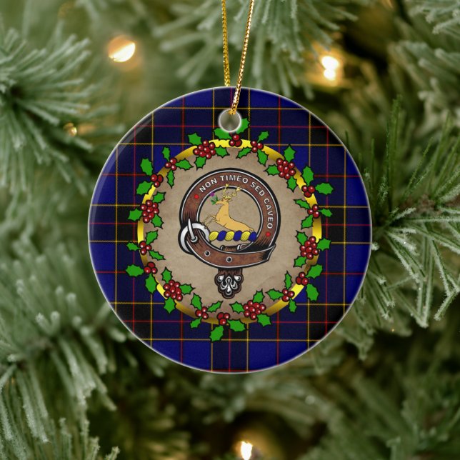 Strachan Badge & Tartan Personalised Christmas Ceramic Tree Decoration (Tree)