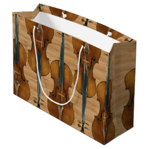 Stradivari Violin Quintet on Wood Panel Effect Large Gift Bag