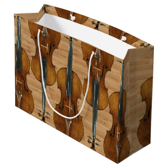 Stradivari Violin Quintet on Wood Panel Effect Large Gift Bag (Back Angled)