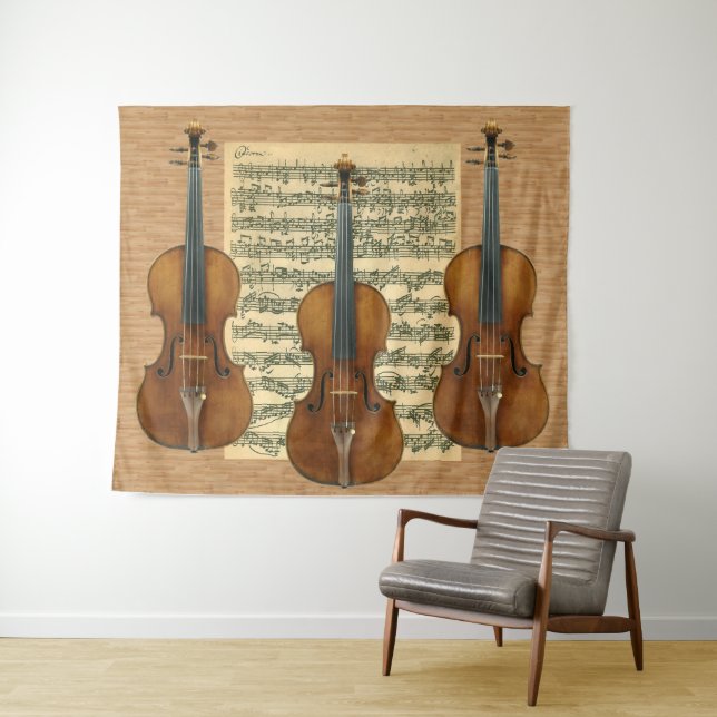 Stradivarius Violin Trio Bach Chaconne Manuscript Tapestry (In Situ (Horizontal))