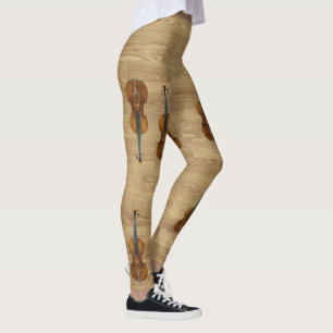 Stradivarius Violins on Wood Panel Look Leggings