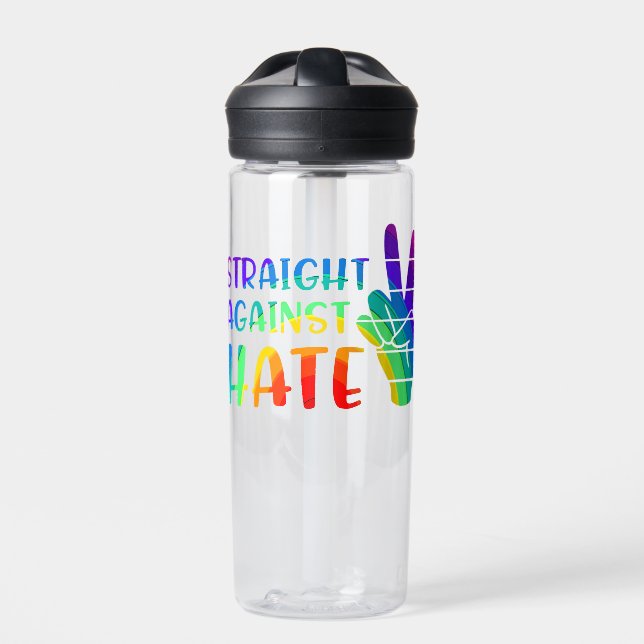 Straight Against Hate - LGBTQ+ Ally Pride Sticker Water Bottle (Front)