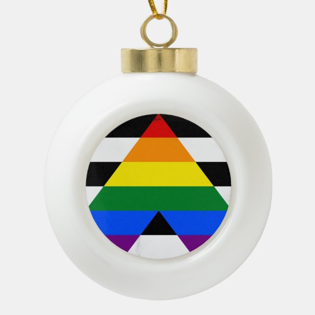 Straight Ally Flag Ceramic Ball Christmas Ornament (Front)