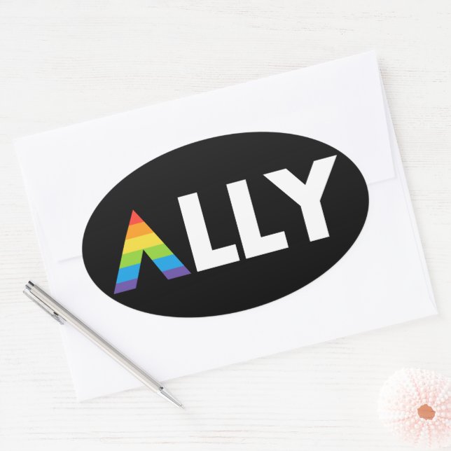 Straight Ally LGBTQ Rainbow LGBT Oval Sticker (Envelope)