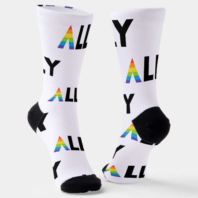 Straight Ally LGBTQ Rainbow LGBT Socks (Angled)