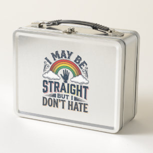 Straight Ally Pride Rainbow Vintage Vector Design_ Metal Lunch Box