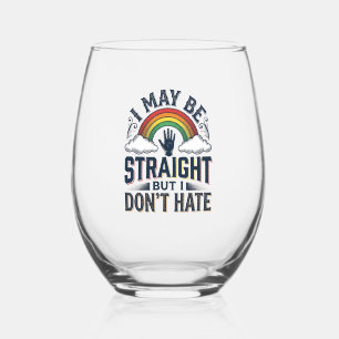 Straight Ally Pride Rainbow Vintage Vector Design_ Stemless Wine Glass