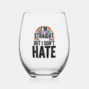 Straight Ally Rainbow Vintage Typography Shirt_1 Stemless Wine Glass