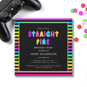 Straight fire neon teen boys birthday invitation