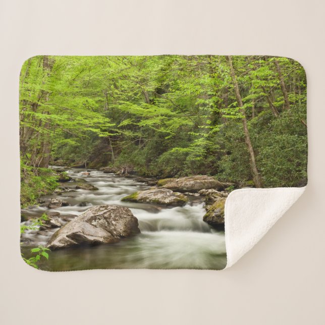 Straight Fork Flows Through Forest Sherpa Blanket (Front (Horizontal))