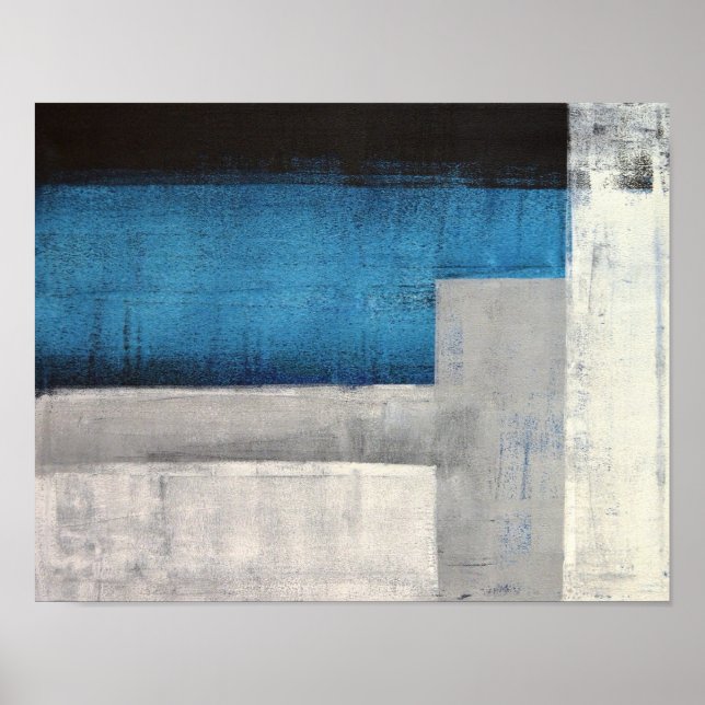 'Straight Forward' Teal and Grey Abstract Art Poster (Front)