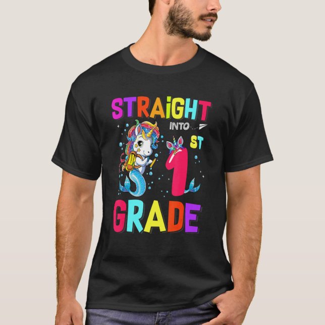Straight Into 1st Grade Flossing Unicorn Back To S T-Shirt (Front)