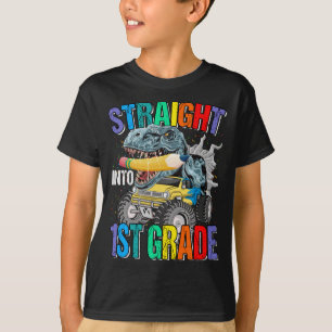Straight Into 1st Grade Monster Truck Dinosaur Boy T-Shirt