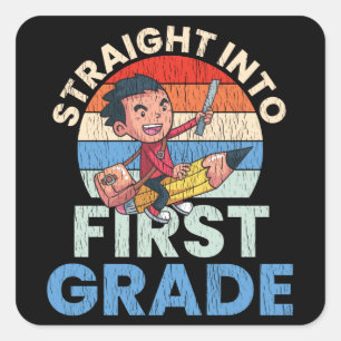 Straight Into First Grade Back To School Kids Gift Square Sticker