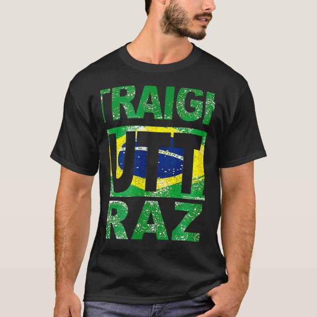Straight Outta Brazil Brazil Flag Colours Distress T-Shirt (Front)