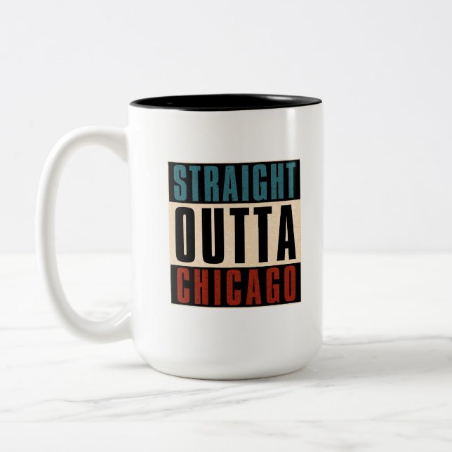 Straight Outta Chicago Illinois IL USA Two-Tone Coffee Mug (Left)