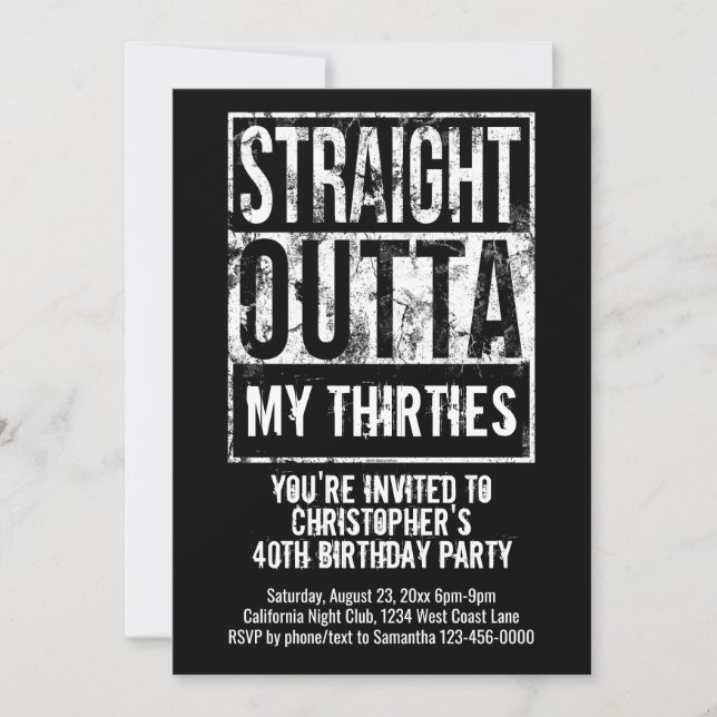 Straight Outta Custom 40th Birthday Party Invitation (Front)