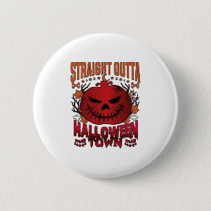 Straight Outta Halloween Town Red Pumpkin Ghosts L 6 Cm Round Badge