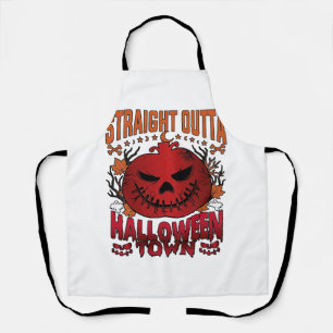 Straight Outta Halloween Town Red Pumpkin Ghosts L Apron