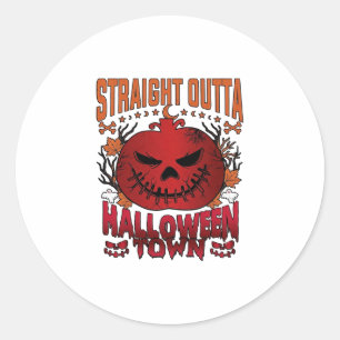 Straight Outta Halloween Town Red Pumpkin Ghosts L Classic Round Sticker